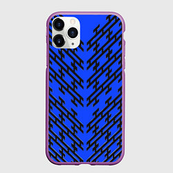 Чехол iPhone 11 Pro матовый Чёрные полосы на синем фоне, цвет: 3D-фиолетовый