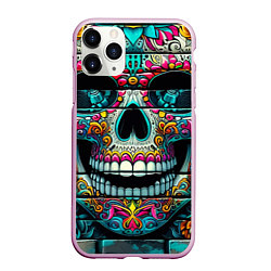 Чехол iPhone 11 Pro матовый Cool skull - graffiti ai art, цвет: 3D-розовый