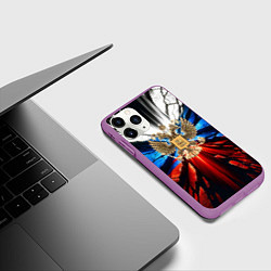 Чехол iPhone 11 Pro матовый Герб России триколор, цвет: 3D-фиолетовый — фото 2