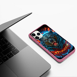 Чехол iPhone 11 Pro матовый Russia bear, цвет: 3D-малиновый — фото 2