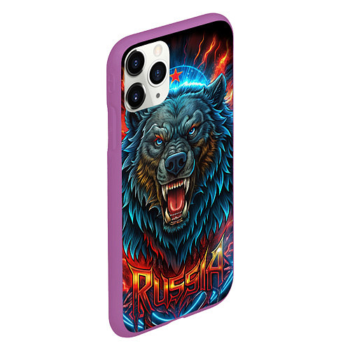 Чехол iPhone 11 Pro матовый Russia bear / 3D-Фиолетовый – фото 2