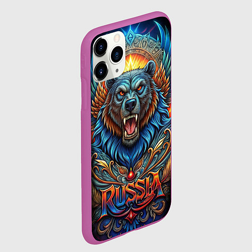 Чехол iPhone 11 Pro матовый Суровый русский медведь / 3D-Фиолетовый – фото 2