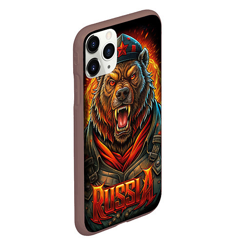 Чехол iPhone 11 Pro матовый Мощный красный медведь - Russia / 3D-Коричневый – фото 2