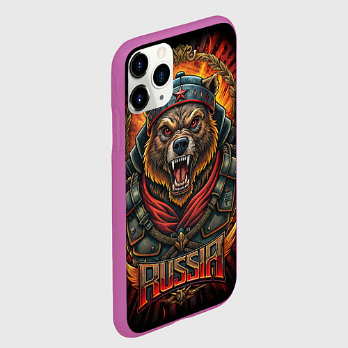 Чехол iPhone 11 Pro матовый Мощный медведь СССР стиль / 3D-Фиолетовый – фото 2