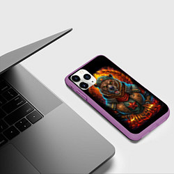 Чехол iPhone 11 Pro матовый Русский военный медведь солдат, цвет: 3D-фиолетовый — фото 2