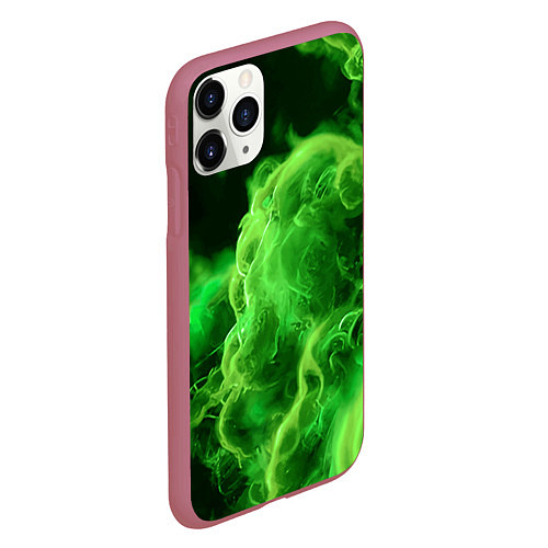 Чехол iPhone 11 Pro матовый Зелёный густой дым - inferno green / 3D-Малиновый – фото 2