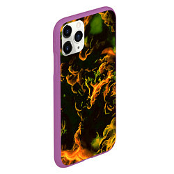 Чехол iPhone 11 Pro матовый Жёлтое огненное пламя инферно - inferno yellow, цвет: 3D-фиолетовый — фото 2