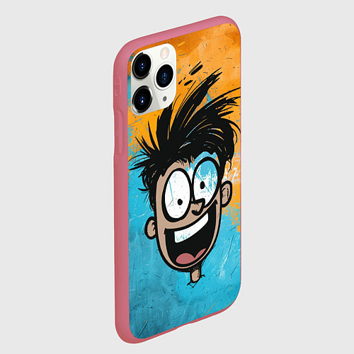 Чехол iPhone 11 Pro матовый Красочный человечек веселым лицом / 3D-Малиновый – фото 2