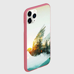 Чехол iPhone 11 Pro матовый Летящий голубь и лес эффект двойной экспозиции, цвет: 3D-малиновый — фото 2