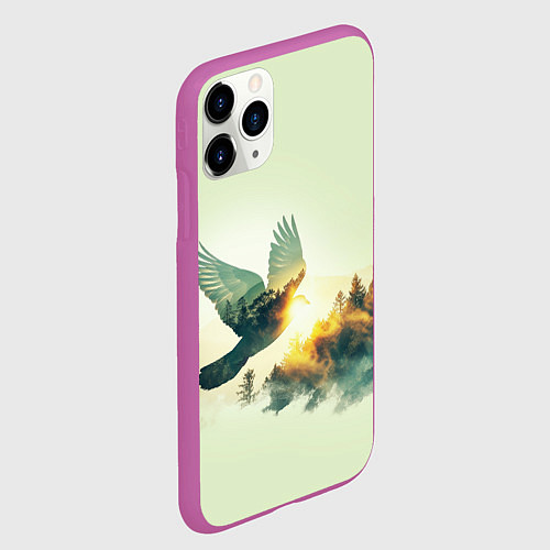 Чехол iPhone 11 Pro матовый Голубь и лес: эффект двойной экспозиции / 3D-Фиолетовый – фото 2