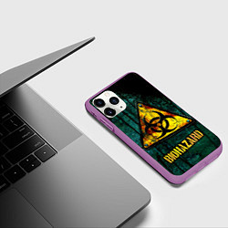 Чехол iPhone 11 Pro матовый Biohazard yellow sign, цвет: 3D-фиолетовый — фото 2