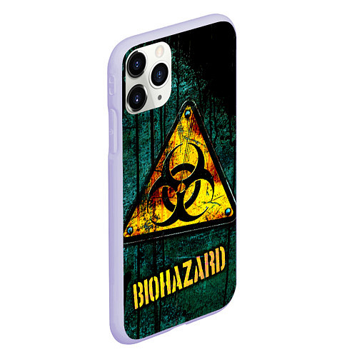 Чехол iPhone 11 Pro матовый Biohazard yellow sign / 3D-Светло-сиреневый – фото 2