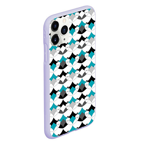 Чехол iPhone 11 Pro матовый Разноцветный черный голубой с белым геометрический / 3D-Светло-сиреневый – фото 2