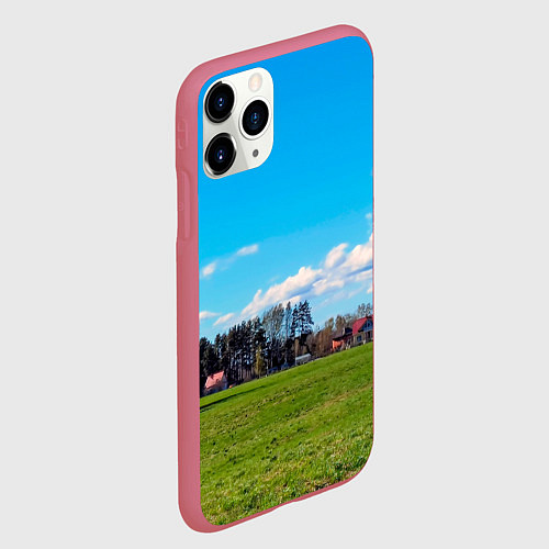Чехол iPhone 11 Pro матовый Пригородный пейзаж / 3D-Малиновый – фото 2
