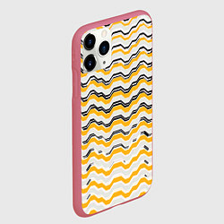 Чехол iPhone 11 Pro матовый Чёрные и жёлтые полосы на белом фоне, цвет: 3D-малиновый — фото 2