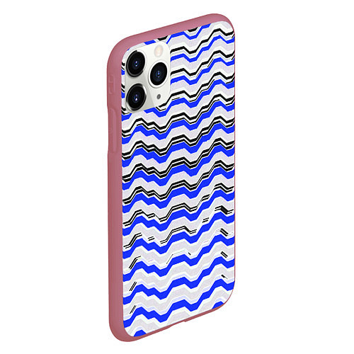 Чехол iPhone 11 Pro матовый Black and blue stripes on a white background / 3D-Малиновый – фото 2