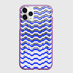 Чехол iPhone 11 Pro матовый Black and blue stripes on a white background, цвет: 3D-фиолетовый