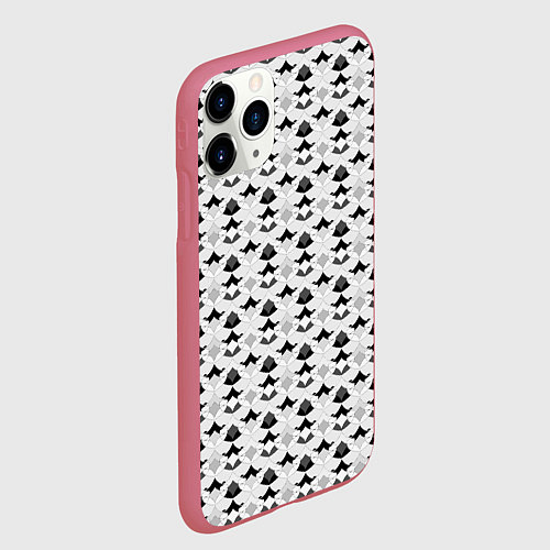 Чехол iPhone 11 Pro матовый Геометрический узор в серых тонах / 3D-Малиновый – фото 2
