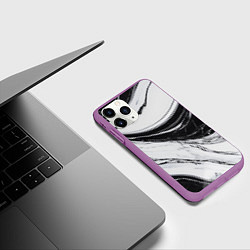 Чехол iPhone 11 Pro матовый Мрамор черно-белый, цвет: 3D-фиолетовый — фото 2