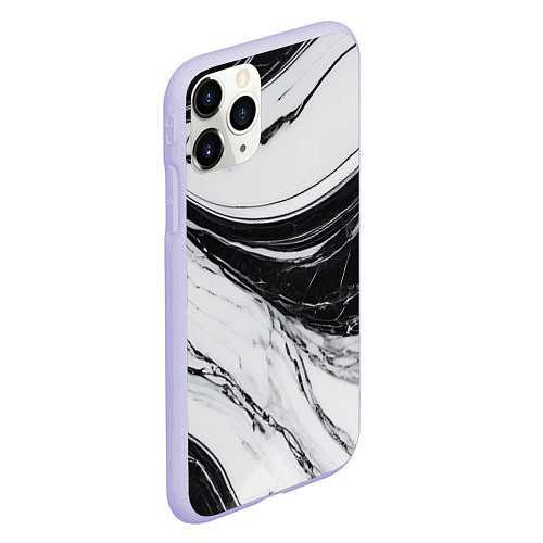Чехол iPhone 11 Pro матовый Мрамор черно-белый / 3D-Светло-сиреневый – фото 2