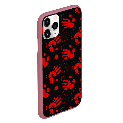 Чехол iPhone 11 Pro матовый Blood hands паттерн / 3D-Малиновый – фото 2