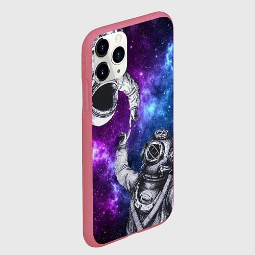 Чехол iPhone 11 Pro матовый Сотворение космонавт и водолаз / 3D-Малиновый – фото 2