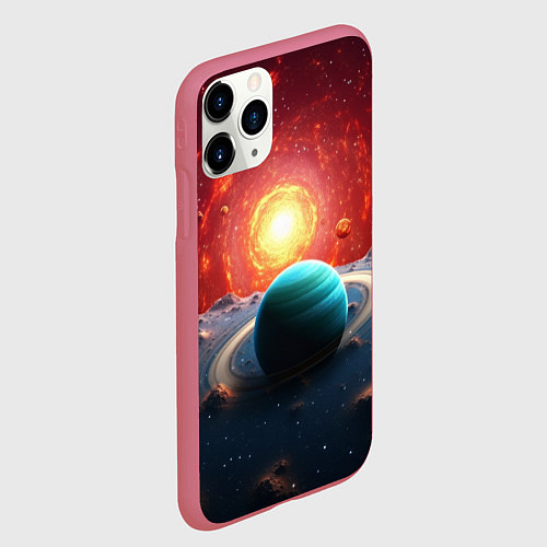 Чехол iPhone 11 Pro матовый Космос и разные планеты / 3D-Малиновый – фото 2