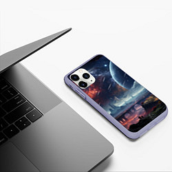 Чехол iPhone 11 Pro матовый Фантастическая планета внутри космоса, цвет: 3D-светло-сиреневый — фото 2