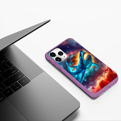 Чехол iPhone 11 Pro матовый Космическая неоновая акула - нейросеть, цвет: 3D-фиолетовый — фото 2