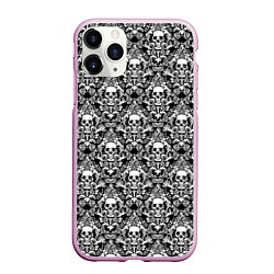 Чехол iPhone 11 Pro матовый Skull patterns, цвет: 3D-розовый