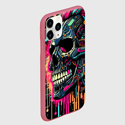Чехол iPhone 11 Pro матовый Кибер череп - нейросеть, цвет: 3D-малиновый — фото 2
