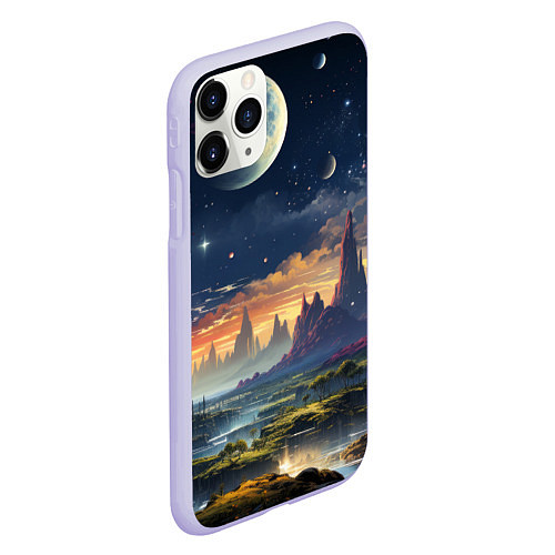 Чехол iPhone 11 Pro матовый Космический фантазийный мир на другой планете / 3D-Светло-сиреневый – фото 2