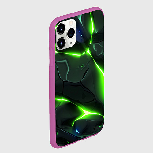 Чехол iPhone 11 Pro матовый Яркий неоновый свет из разлома плит / 3D-Фиолетовый – фото 2