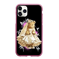 Чехол iPhone 11 Pro матовый Невеста - медведь, цвет: 3D-малиновый