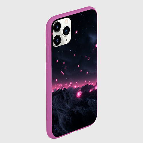 Чехол iPhone 11 Pro матовый Яркие пирамидки в космосе / 3D-Фиолетовый – фото 2