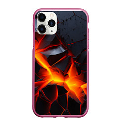 Чехол iPhone 11 Pro матовый Камни в разломе красный свет, цвет: 3D-малиновый