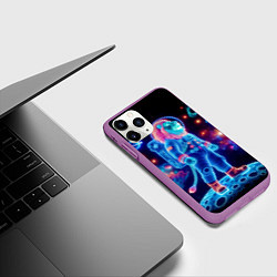 Чехол iPhone 11 Pro матовый Неоновый лев космонавт - нейросеть, цвет: 3D-фиолетовый — фото 2