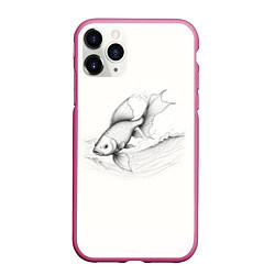 Чехол iPhone 11 Pro матовый Рыба лайн арт стиль