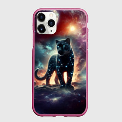 Чехол iPhone 11 Pro матовый Звёздная космическая пантера - нейросеть неоновое, цвет: 3D-малиновый