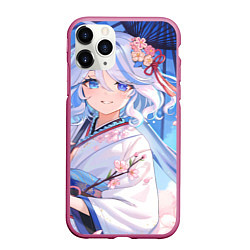 Чехол iPhone 11 Pro матовый Genshin Impact Furina зонт, цвет: 3D-малиновый