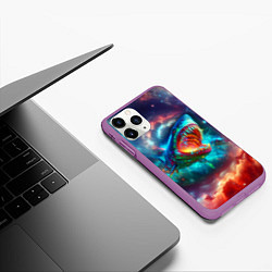 Чехол iPhone 11 Pro матовый Пасть космической акулы - нейросеть, цвет: 3D-фиолетовый — фото 2