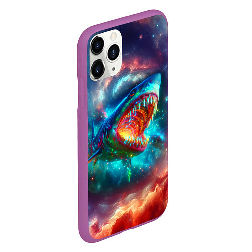 Чехол iPhone 11 Pro матовый Пасть космической акулы - нейросеть / 3D-Фиолетовый – фото 2