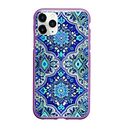 Чехол iPhone 11 Pro матовый Сине - голубые узоры, цвет: 3D-фиолетовый
