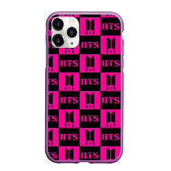 Чехол iPhone 11 Pro матовый BTS pattern pink logo, цвет: 3D-фиолетовый