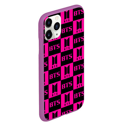 Чехол iPhone 11 Pro матовый BTS pattern pink logo / 3D-Фиолетовый – фото 2