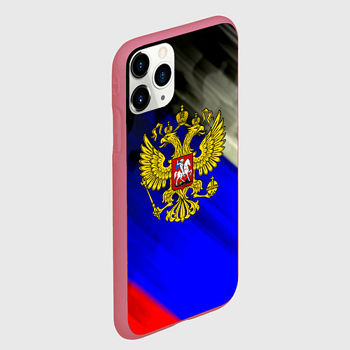 Чехол iPhone 11 Pro матовый Россия краски герб текстура / 3D-Малиновый – фото 2