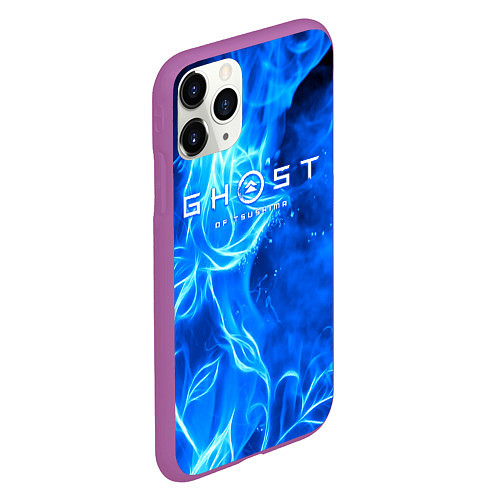 Чехол iPhone 11 Pro матовый Ghost of Tsushima огненный цветок / 3D-Фиолетовый – фото 2