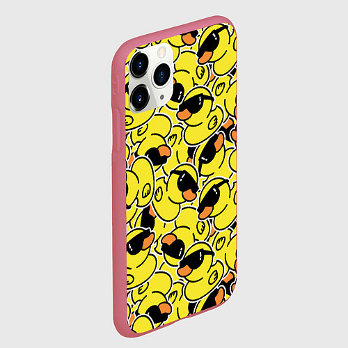 Чехол iPhone 11 Pro матовый Уточки в очках / 3D-Малиновый – фото 2