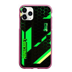 Чехол iPhone 11 Pro матовый Minecraft creeper game pattern, цвет: 3D-малиновый