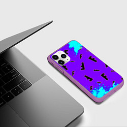 Чехол iPhone 11 Pro матовый Fortnite neon steel colors epic, цвет: 3D-фиолетовый — фото 2